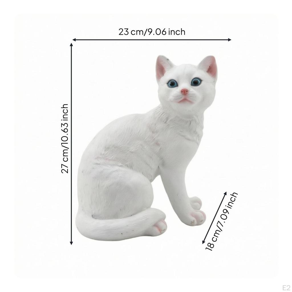 Katzenfigur Harzstatue Texturiertes Ornament für Gärtner, Garten, Terrasse, Wohnzimmer Weiß