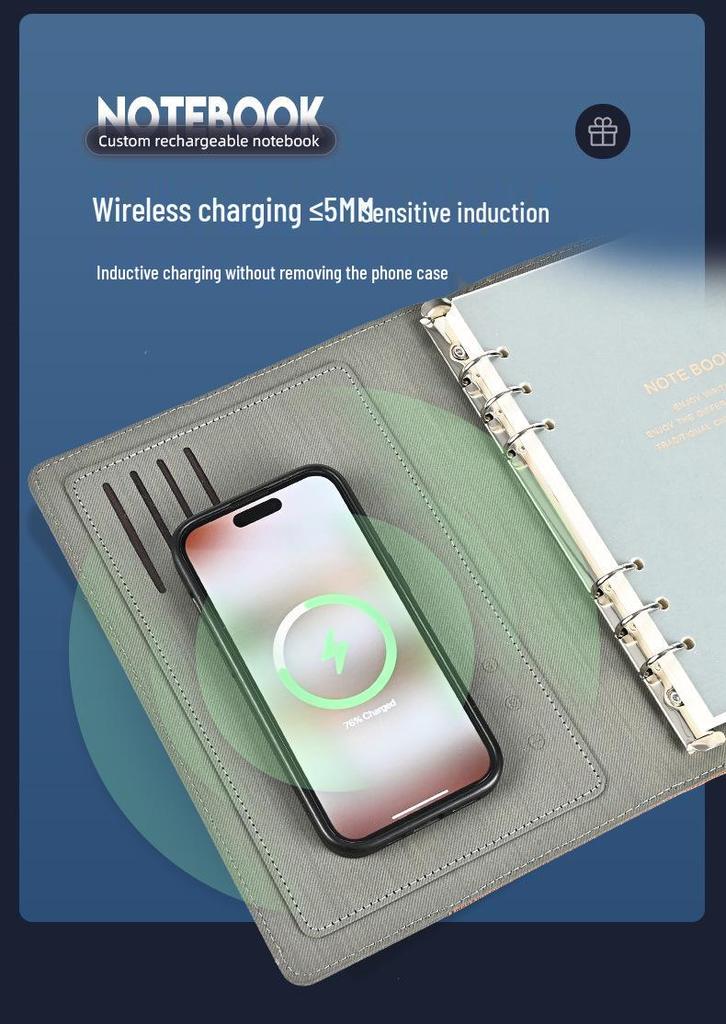 Business Notebook with Wireless Charging, Clock Display & Custom Logo