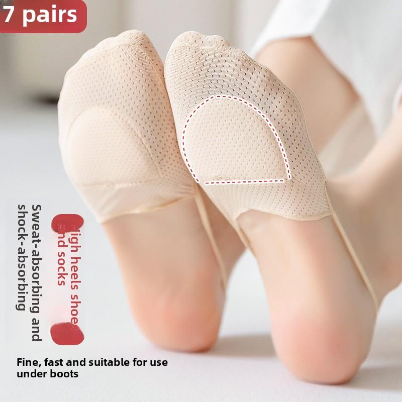 5 Par Skarpetek Damskie Halter Płytkie Odkryte Niewidoczne Skarpetki Lodowy Jedwab Skarpetki na Pół Stopy Poduszka na Przednią Stopę Odporne na Zużycie Skarpetki typu Łódka