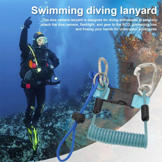 Scuba Diving Coil Landyard Stainless Steel Spring Lanyard with Quick Release Buckle Swimming for Underwater Camera Flashlight