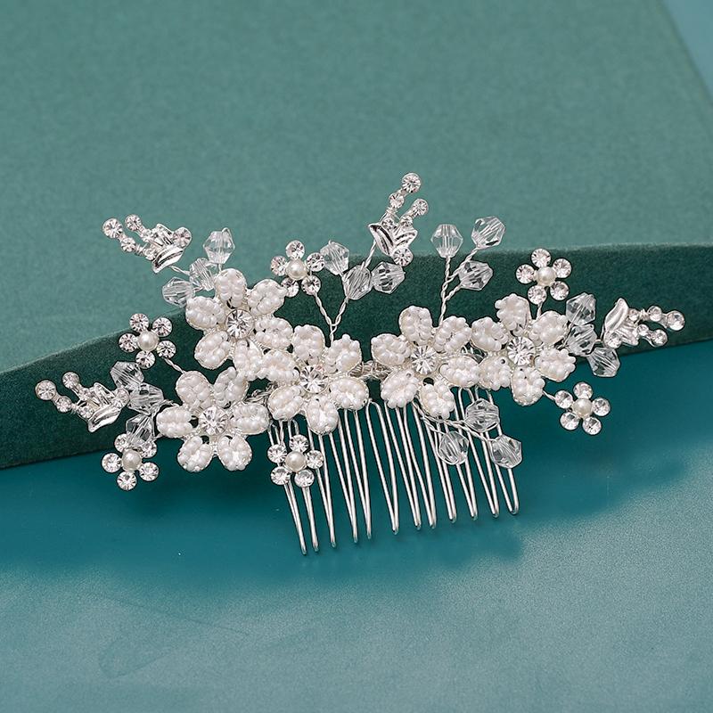 Bride Hair Combs Hair Accessories Wedding Bridal Headpiece Silver Color Handmade Crystal Pearl Wedding Ornaments Hair Jewelry