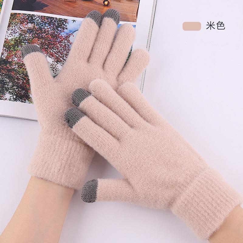 Treatment does not pick color, piled thickened gloves, women's winter knitted touch screen warm winter gloves