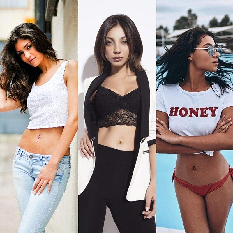 Bauchnabelringe mit roten CZ-Kristallen, 14 g, Edelstahl, glänzender Zirkon, Tropfen, baumelnd, Bauchnabelpiercing-Schmuck für Frauen, Strand-Nabelringe