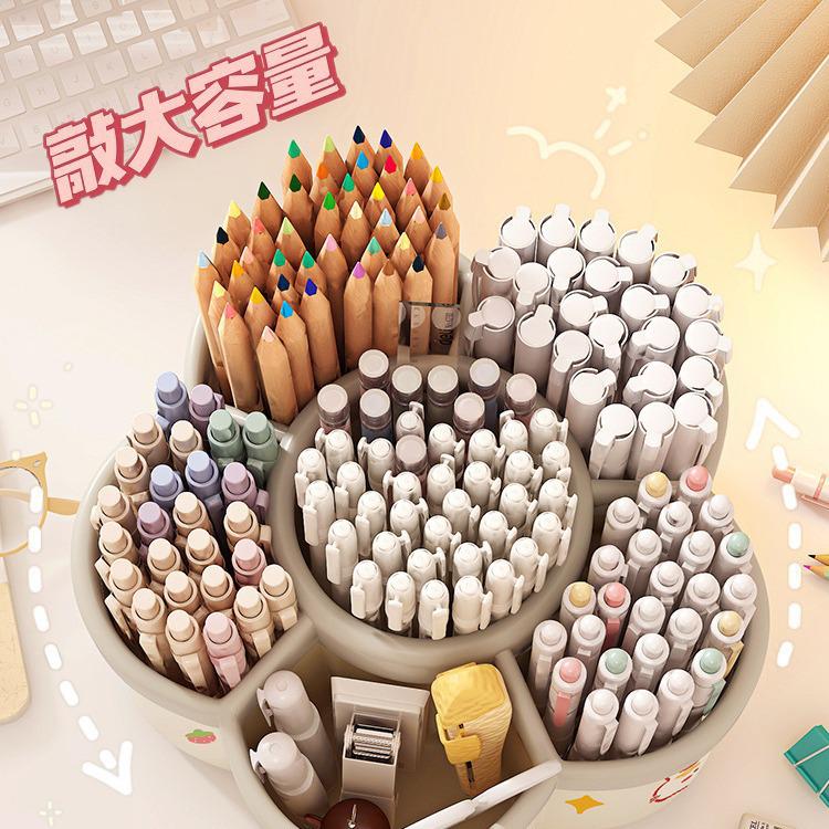 Multi-Function Rotating Pen Holder and Storage Box - Cute Design, Large Capacity for Student Desktops