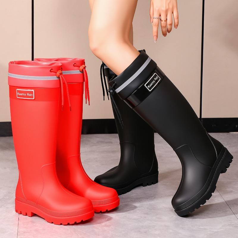 Women's Rain Shoes Anti-splash Bundle Mouth High Rain Boots Big Red Height Increase and Thin Non-slip Rain Boots Waterproof Outdoor Rubber Shoes