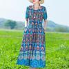 Plus Size Women's Long Dress Summer  Short Sleeve Vintage Print Dress for Women
