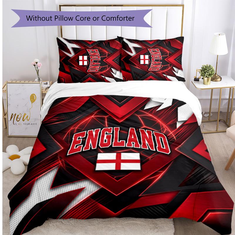 Set Biancheria da Letto Stampata Calcio Inghilterra 3 Pezzi Copriletto Traspirante Accogliente come Regalo per la Casa Nuova o per le Feste