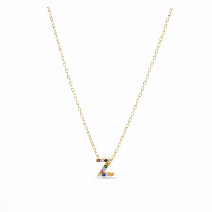 Collier - LUXENTER - Alphabet Z - Argent 925 - Zircons multicolores - Or jaune 18K