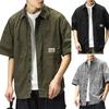 Men Shirt Turn-down Collar Hip Hop Buttons Cool Breathable Single-breasted Cardigan Solid Color Multi Pockets Summer Cargo Shirt Male Clothes