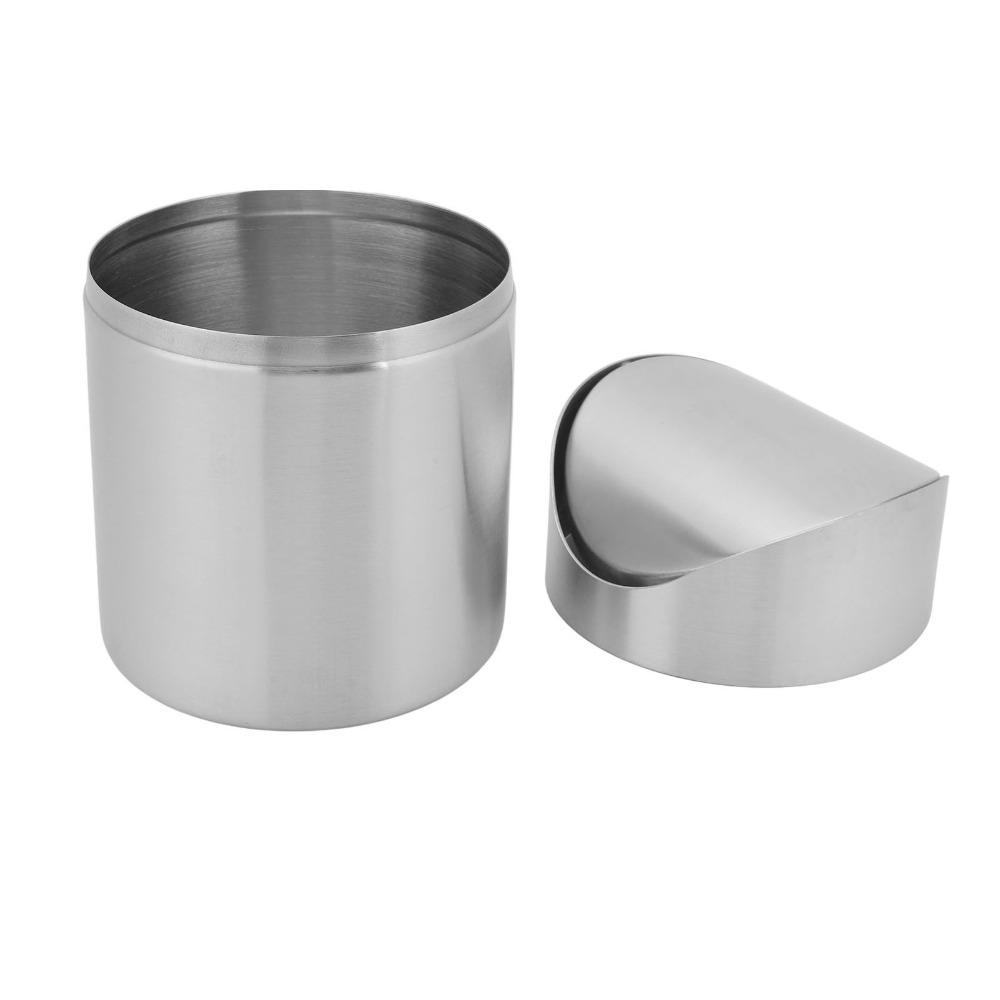 Silver Desktop Trash Can Swing Lid Swing Lid Trash Can Sleek Mini Trash Can Kitchen