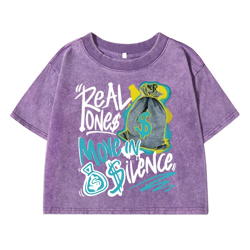 

Светящаяся футболка с принтом денежного мешка для женщин, выстиранная, короткая, с эффектом потертости, уличная, в стиле ретро, футболки, открывающая живот, дышащая футболка L