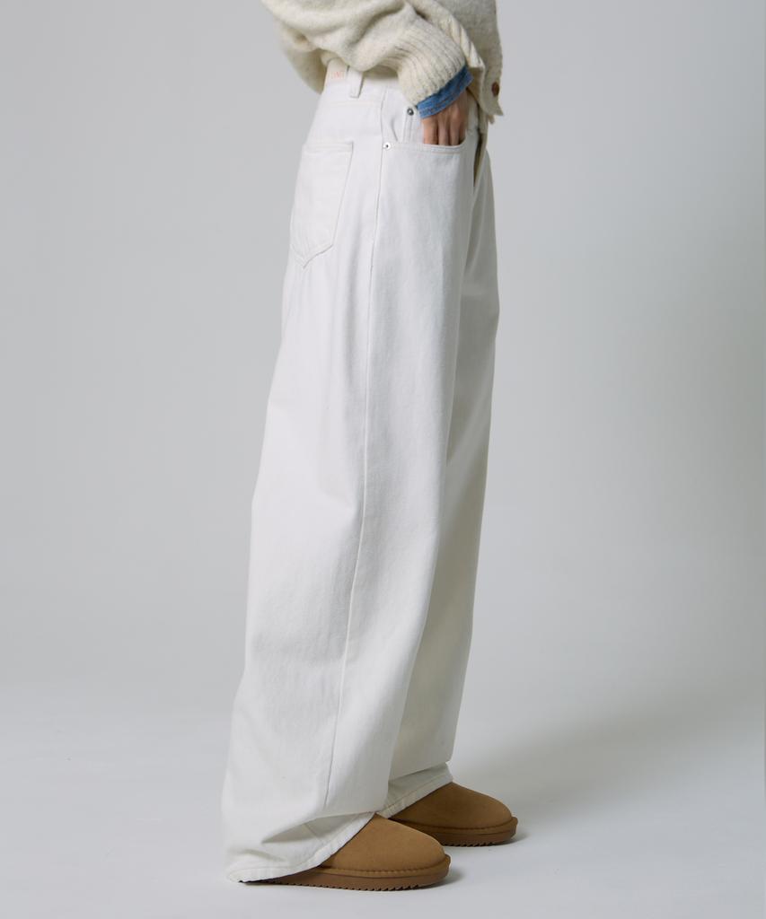 UNKNOWN PLANET [Fleece Version Added] Daily Wide Denim Pants White