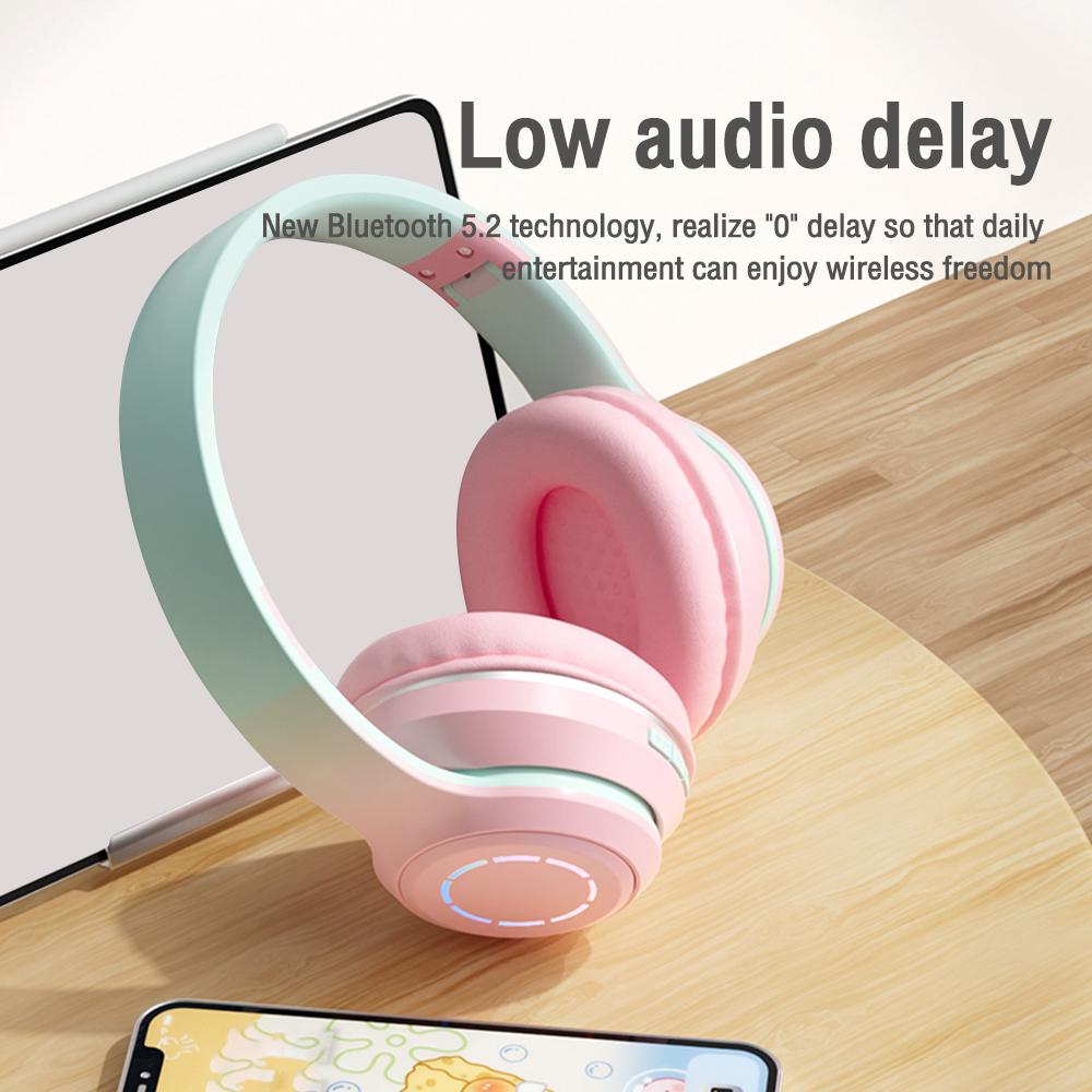 Casque Bluetooth sans fil pliable avec micro Lumière LED Grands casques Casque de jeu Écouteur stéréo pour musique pour téléphone portable Ordinateur portable