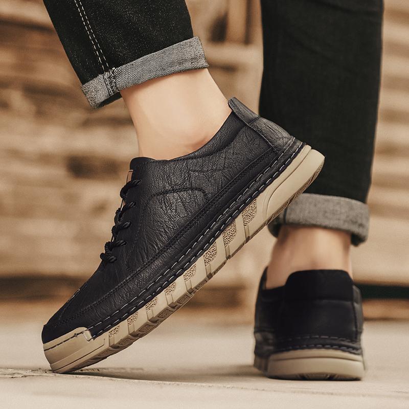 Fashion Hot Sale Men Leather Casual Shoes Soft Sole Walking Shoes Luxury Brand Lace-Up Lightweight Walking Shoes Outdoor Mens Sneakers