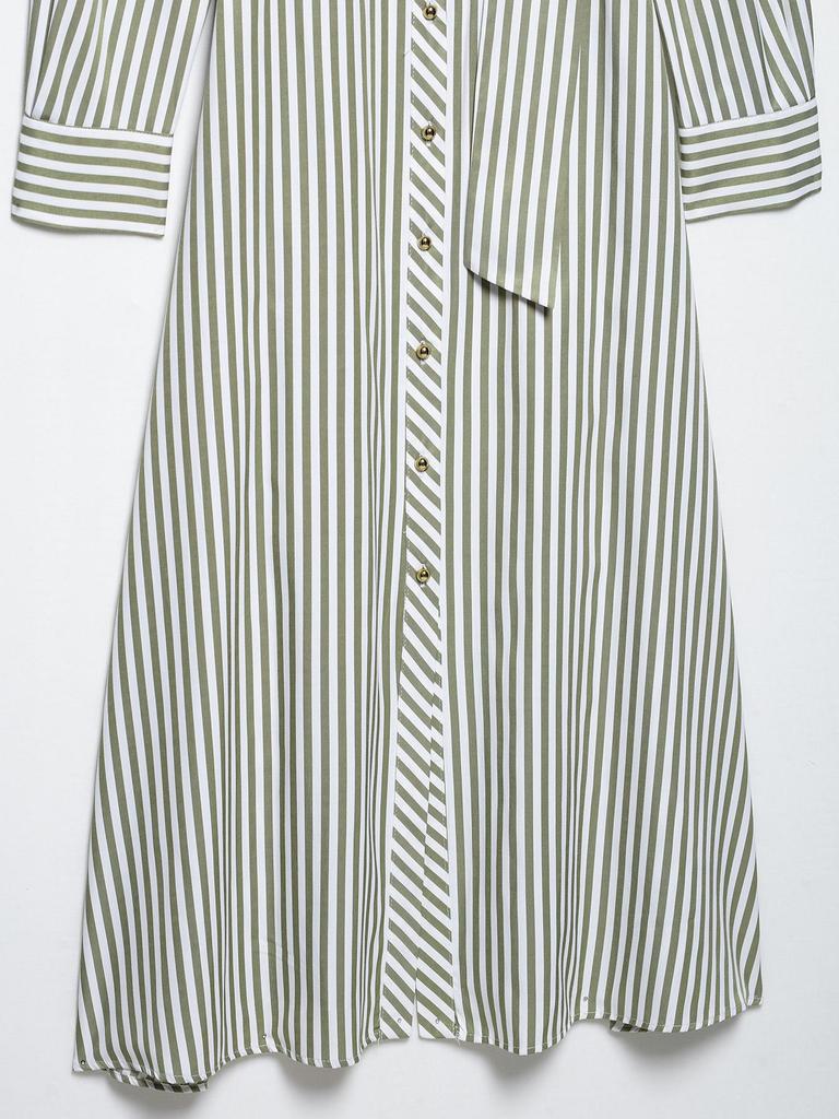 2025 Spring Women's European & American Striped Belted Midi Dress