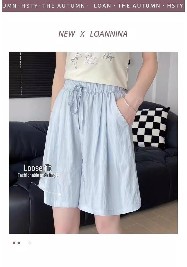 Women's Ice Silk Wide-Leg Shorts, Breathable & Loose, High-Waist, Non-Rolling Hem, Stretchy Plus Size Capris for Casual Wear