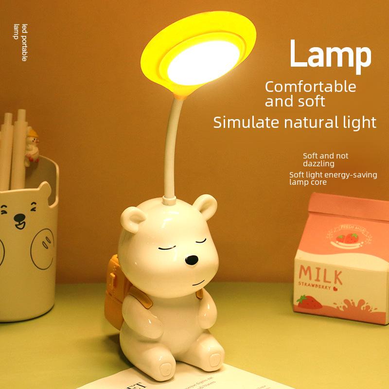 Bear Cartoon Study Lamp: Creative USB-Charged Night Light for Children's Bedroom or Bedside