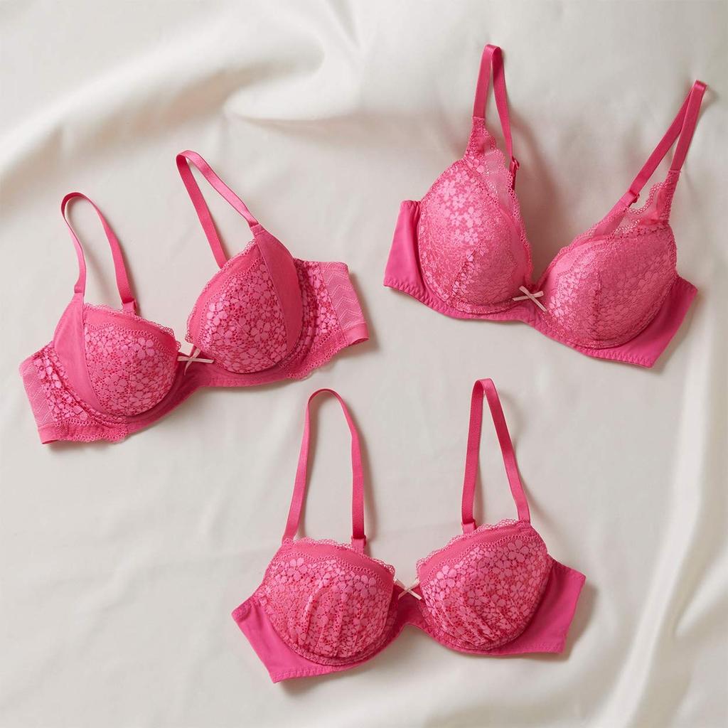 AMOSTYLE Tightening Bra Panty Daisy M014 Size E65M & Set, Lace, (Black),