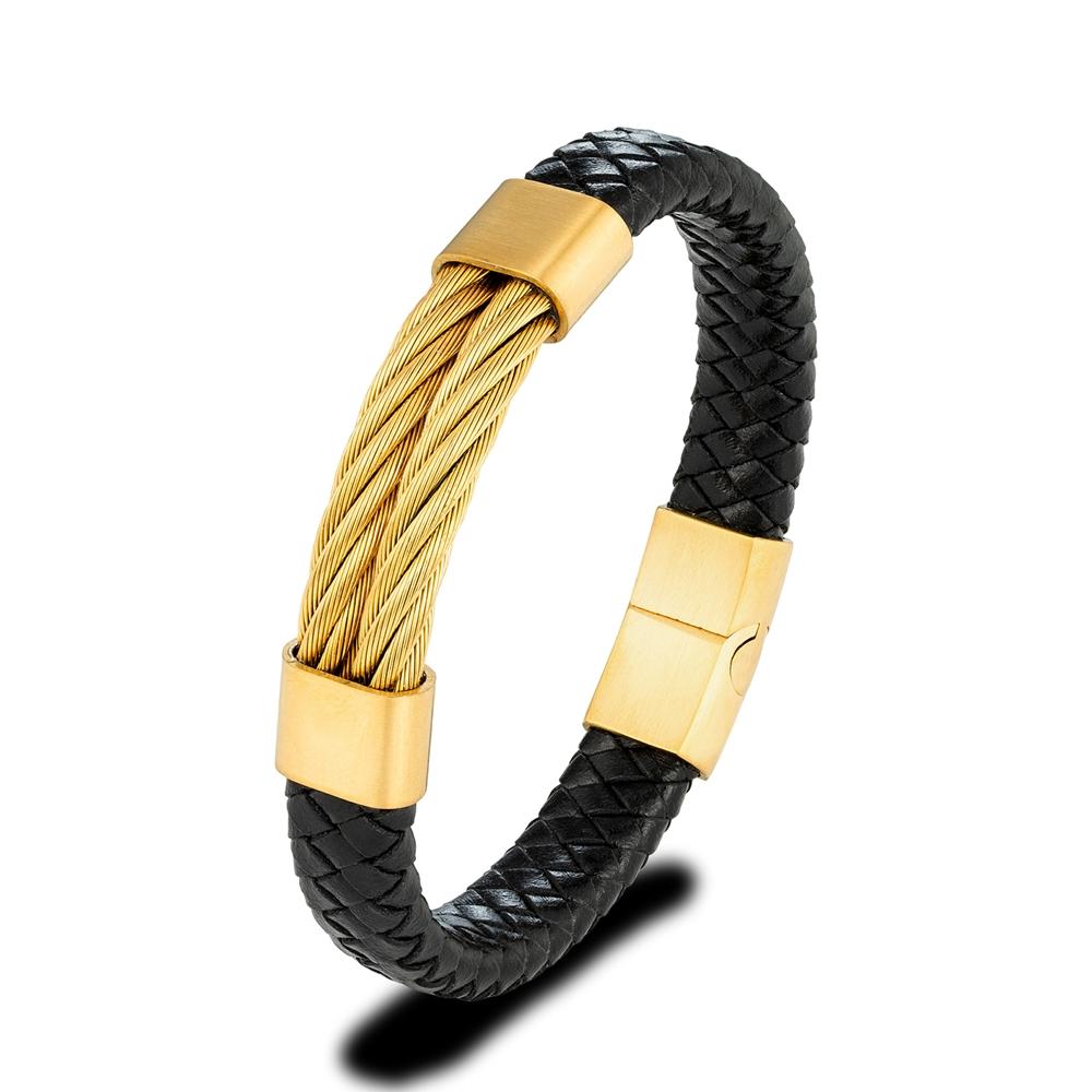 Punk Men Jewelry Non-fading Steel Wire Rope Leather Bracelet Vintage Cuff Charm Bracelet for Men Jewelry Street Gifts