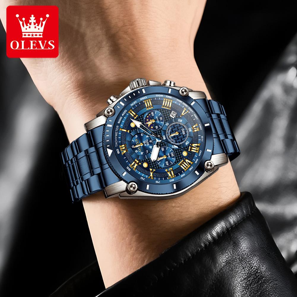 OLEVS Men Watch Top Brand Luxury Watch Men Stainless Steel Waterproof Sport Quartz Chronograph Wrist Watch