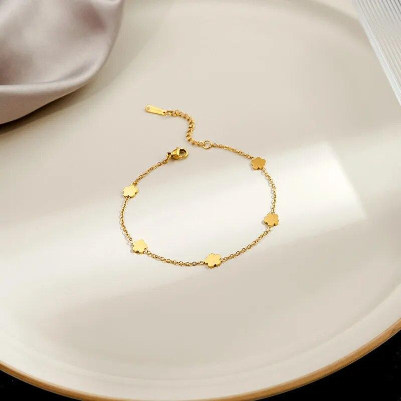 Stainless Steel Wafer Flower Butterfly Heart Pendant Bracelet For Women Fashion Elegant Bracelets&Bangle Party Jewelry Gifts