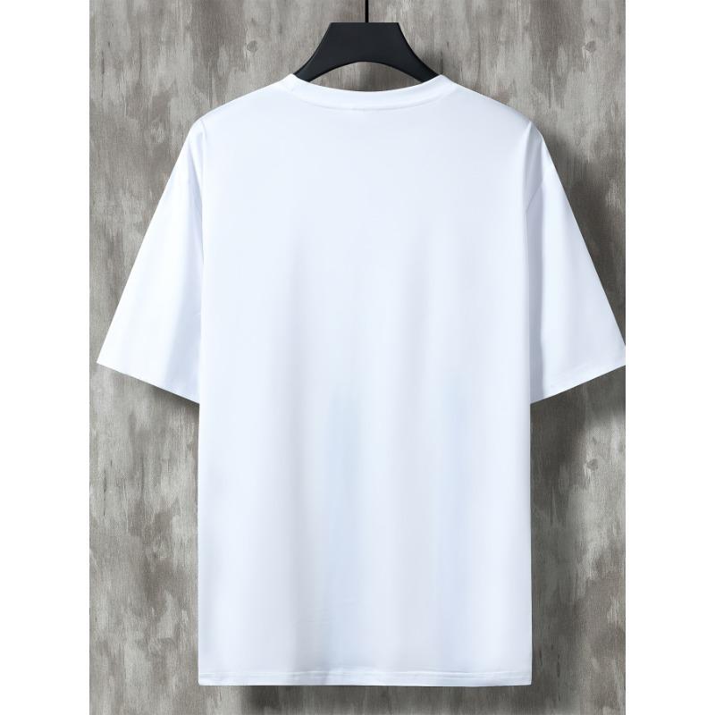 European Size Men's Casual Trendy Hamburger Graphic Print Comfortable Crew Neck Short Sleeve T-shirt, Oversized Loose Clothing Plus Size