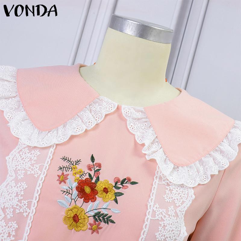 VONDA Rochii cu mâneci lungi imprimate casual din dantela cu rever