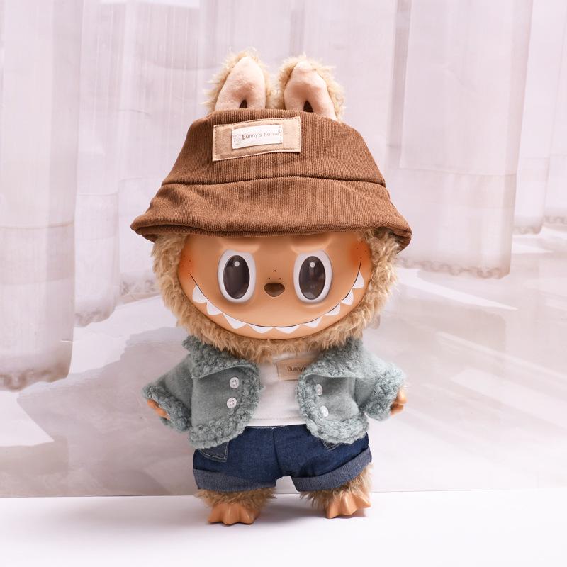 38cm Labubu Plush Doll Casual Outfit Set with Hat (Clothes Only)