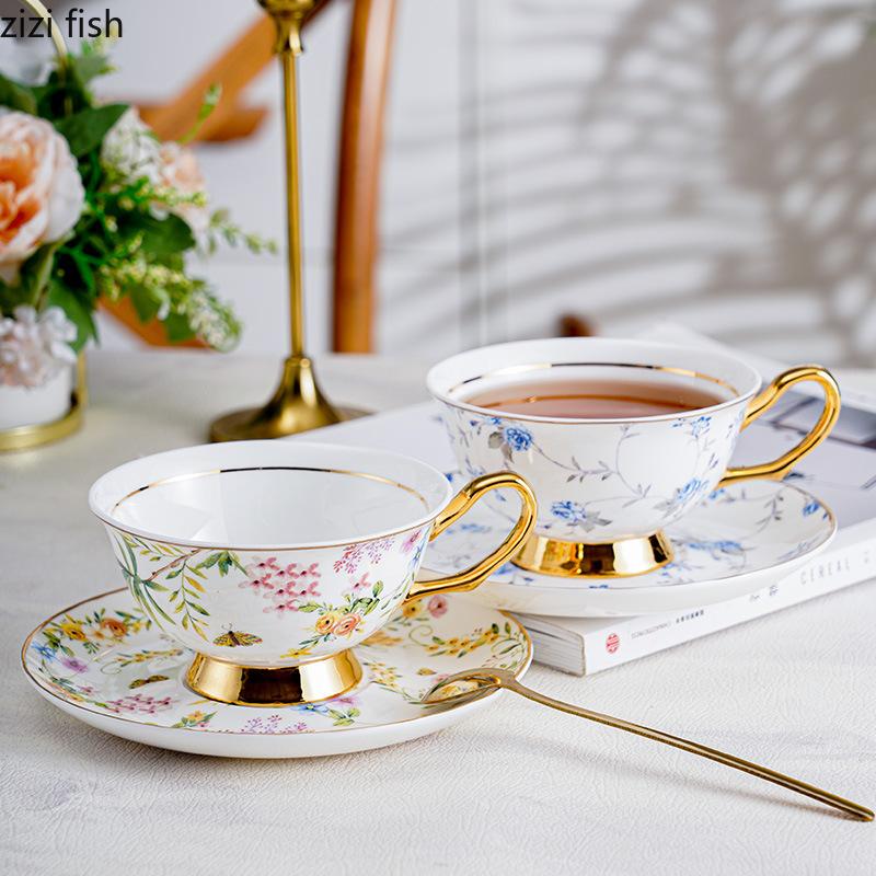 Rural Style Coffee Cup and Dish Set Afternoon Tea Water Cup Flower Tea Cups Milk Mug Breakfast Cups Dim Sum Dish Milk Tea Mug