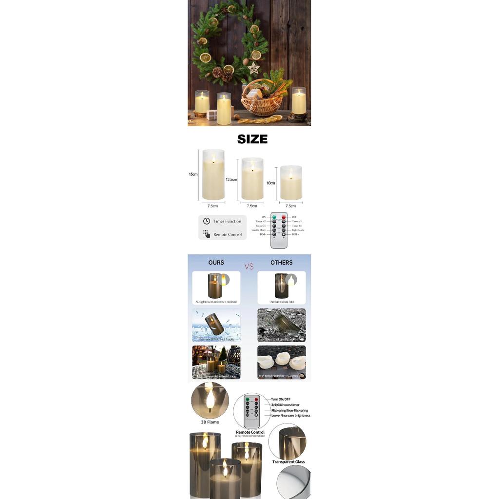 Led Electronic Candles Light Flameless Remote Timer Flickering Lamp Clear Acrylic Glass Battery Powered Wedding Party Christmas