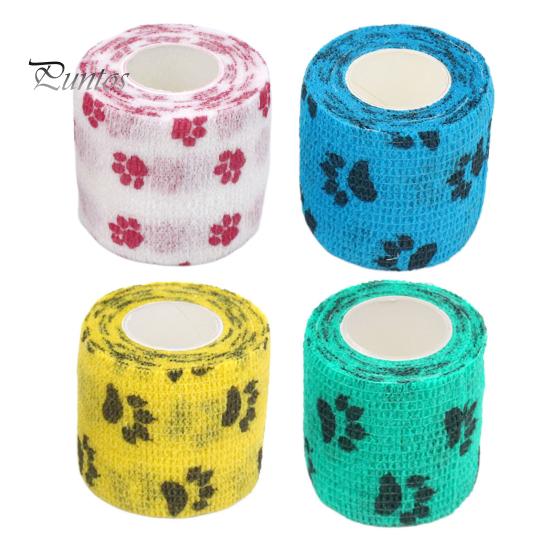 10Pcs Paw Print Pet Wrap Self-adhesive Non-Woven Fabric Tape Stretchy Comfortable Cat Wounds First Aid