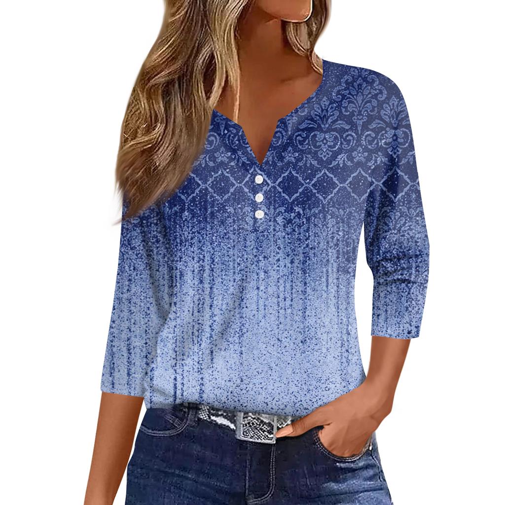 Women's T Shirt Tee Printed Button Short Sleeve Tunic Daily Weekend Fashion Basic V- Neck Regular Top