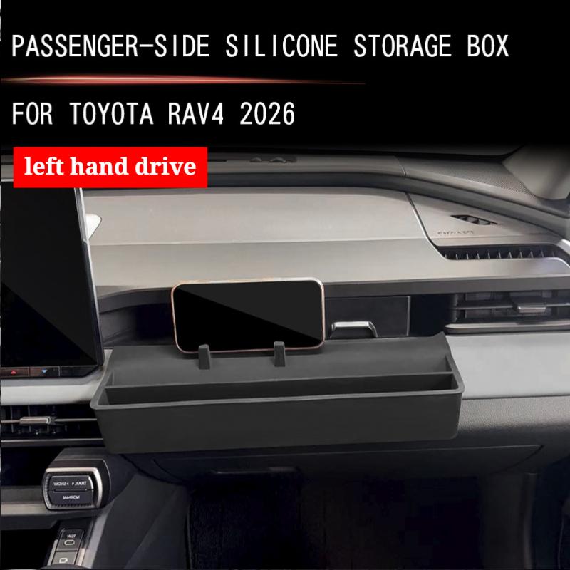 For Toyota Rav4 2026 ABS Black Car Co-pilot Drawer Storage Box Silicone Storage Box Tray Phone Holder Interior Car Accessories