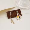1 Pair Personality Fun Brush Drawing Board Earrings Ins Retro Literary Temperament Asymmetric Woman Earrings Jewelry Gift