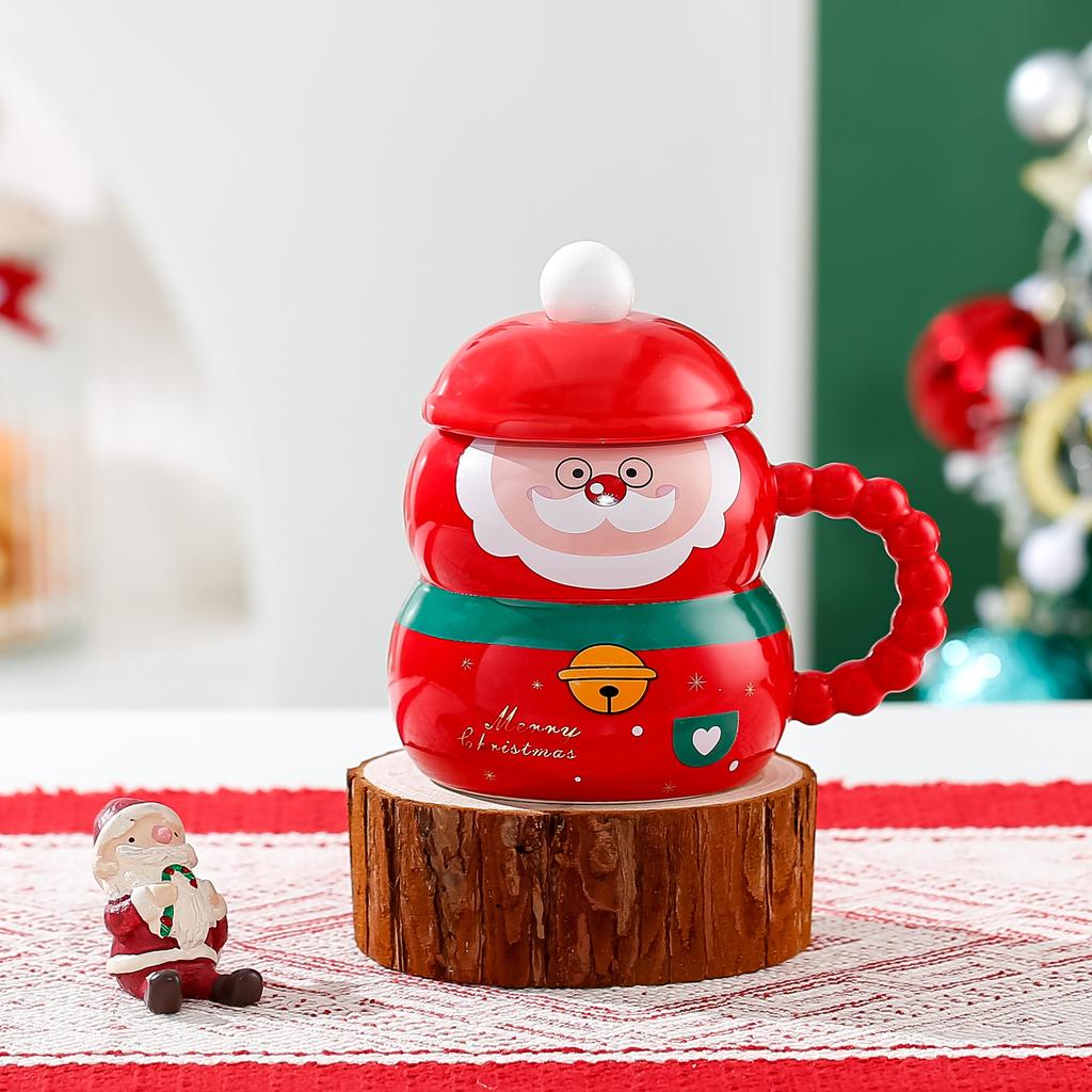 Cute Santa Claus Snowman Ceramic Coffee Cup Christmas Gift Couples Home Use Mug with Lid Spoon Couple Water Cup Home Decoration