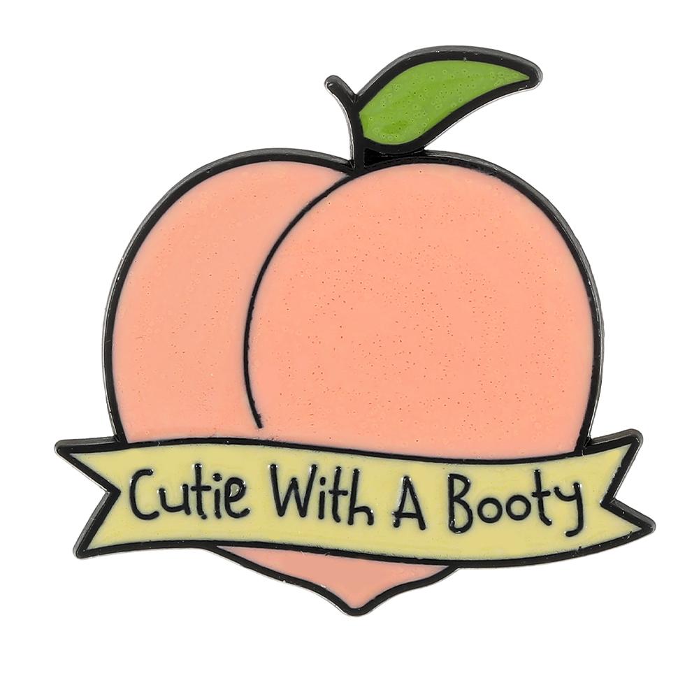 Funny Cutie With A Booty Enamel Brooches Cute Cartoon Butt Peach Pins Fruit Badge