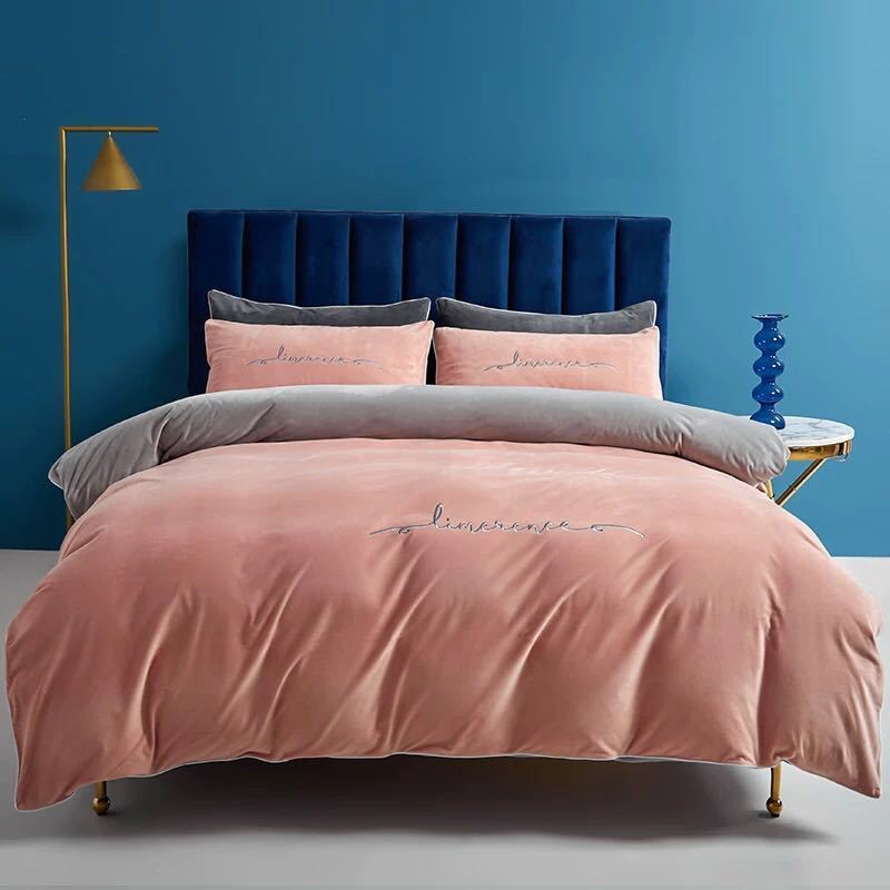 4pcs/set Plus Velvet Thick Warm Quilt Cover Autumn and Winter Milk Velvet Bed Linen Bedroom Bedding