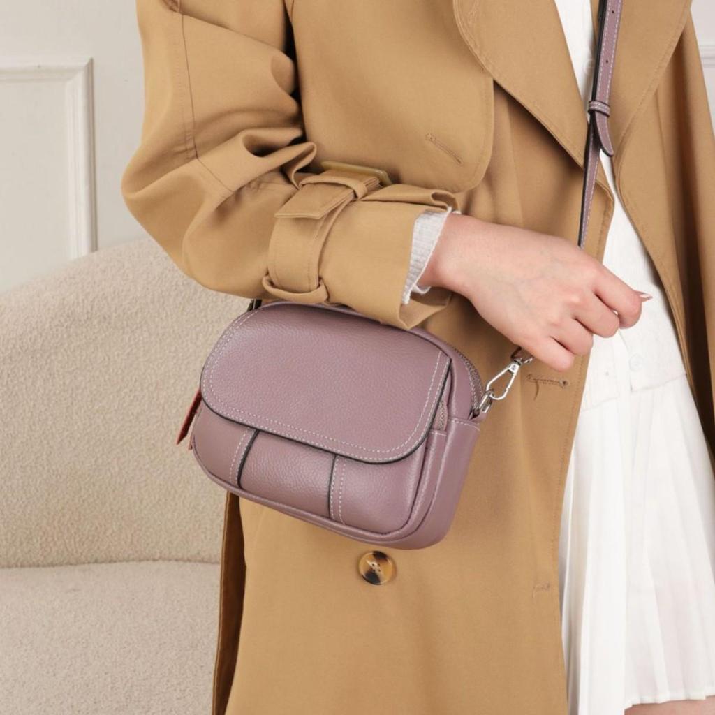 Genuine Leather Women's Crossbody Bag - High-End Small Round Shoulder Bag