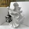 Seasonal Holiday Garden Ornaments Halloween Ghost Messenger Resin Figurine, Witch Statue with Lantern, Waterproof Indoor Outdoor Decorative