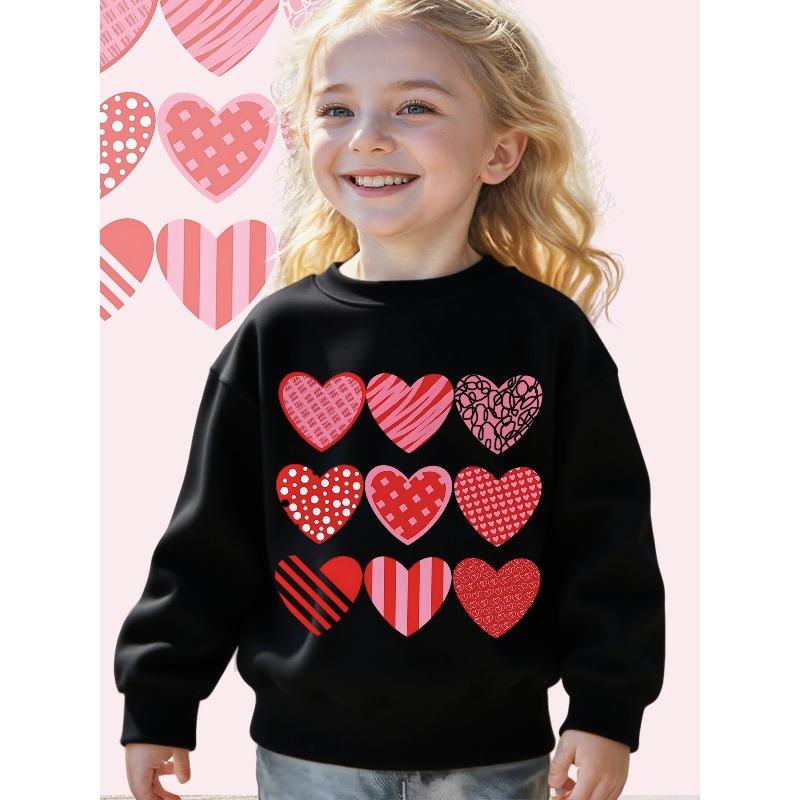 Kids Crewneck Sweatshirt, Cute Valentine Heart Love Theme Graphic Print, Fall Winter Clothing