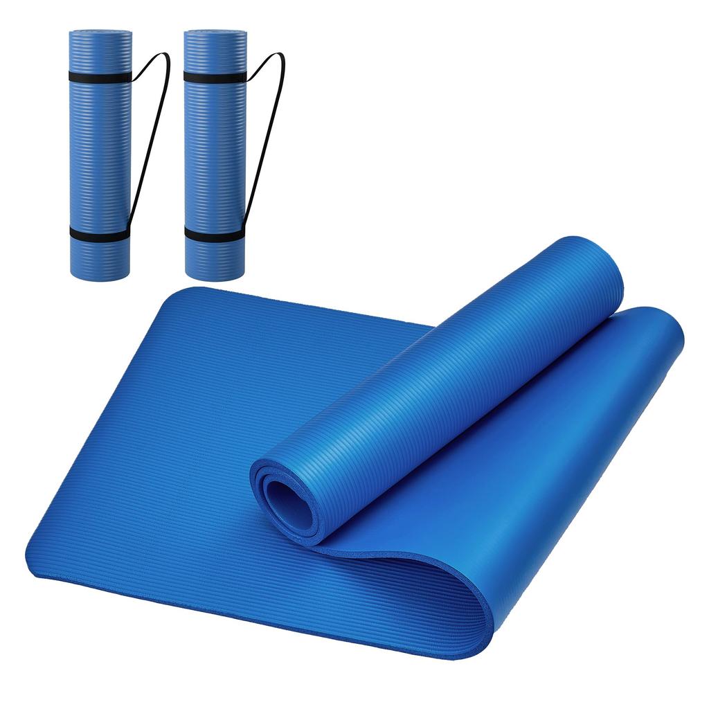 VECELO Yoga Mat 10mm Highly Elastic Mat for Wrist and Knee and for Strength and Includes Lightweight 183 x 61 Blue (2-Piece Set) - Thick, Protection,