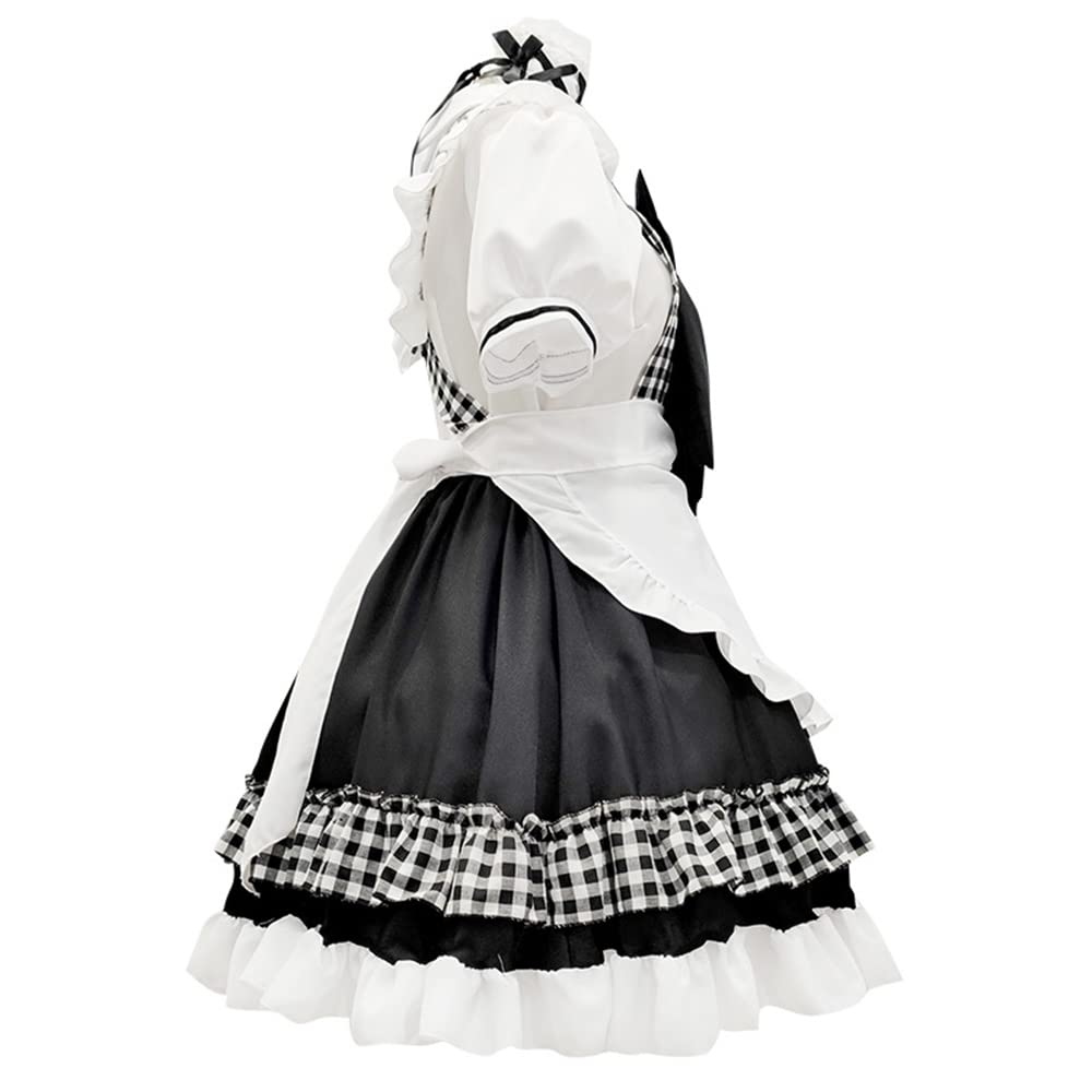 Plaid Maid Red and with Sexy and Cute Adult Dress with Socks [RPFLQ] Outfit, Black, Bow, Christmas, Cosplay, Halloween, Women's, Apron, Headband,