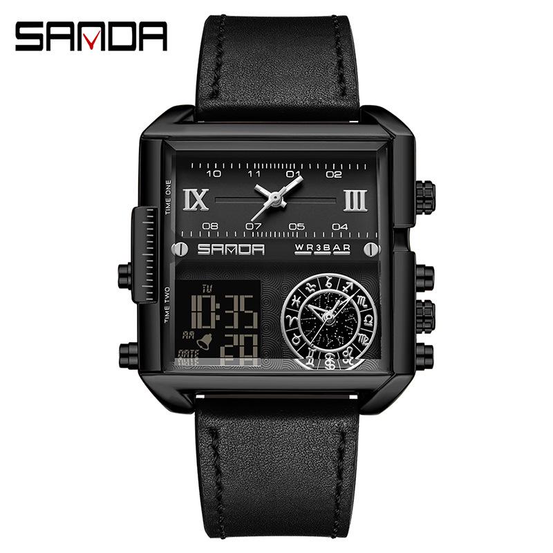 Sanda Fashionable Men's Square Multifunctional Waterproof Sports Quartz Watch