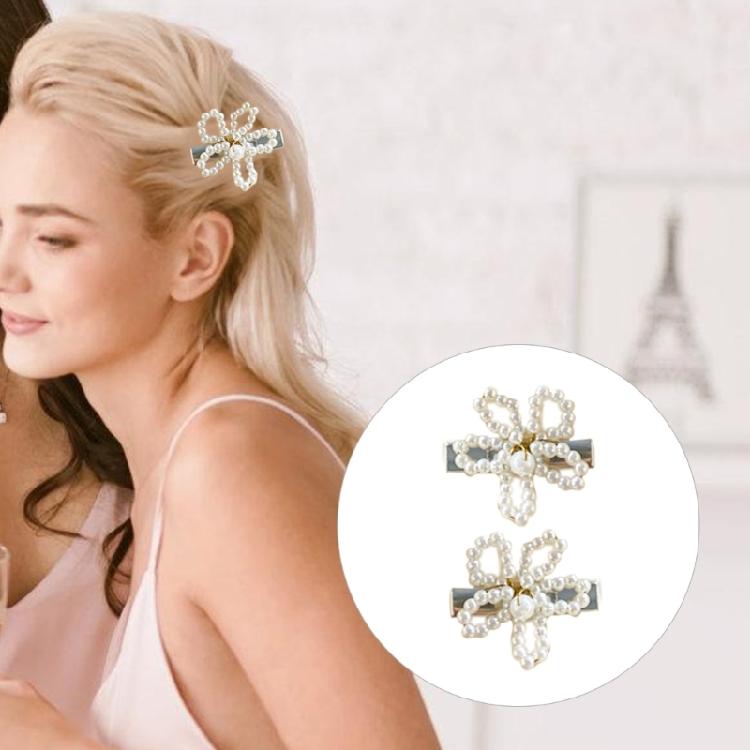 2PCS Hair Clip Artificial Pearls Flower Hairpin Side Bangs Clip Shopping Sidepin Side Pin Lady Hair Styling Tool