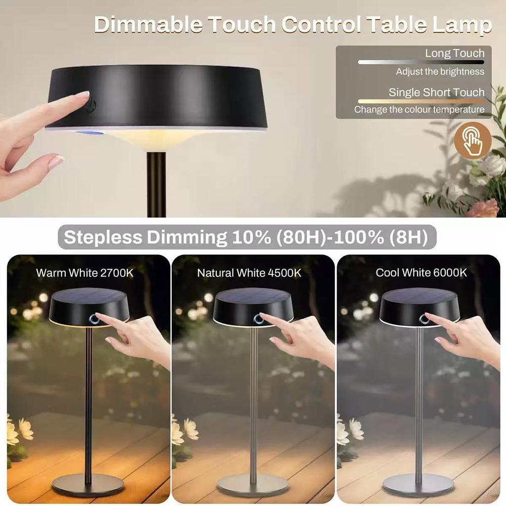2000mAh Solar Table Lamp 2700K-6000K Dimmable LED Desk Lamp Waterproof Cordless Table Lights Rechargeable Portable Night Light