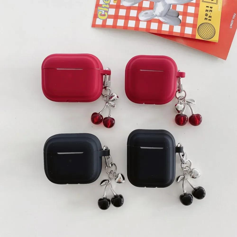 Silicone Case for Airpods 4 3 Pro 2 1 Protect Sleeve with 3D Cherry Pendant Wireless Earphone Cases for Apple Airpods Pro2 Cover