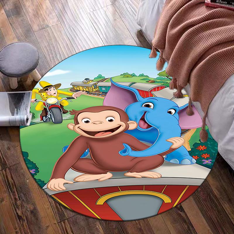 Curious George And Elephant Adventure Round Rug for Livingroom,Bedroom, Palyroom, Chair Rug, Area rug, Circle Carpet, Fan Christmas gift
