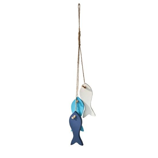 Wooden Fish Coastal Wall Ornament Nautical Theme Sea Fish Wall Art with Hemp Rope Vintage Lake House Hanging Sculpture for Home Living Room