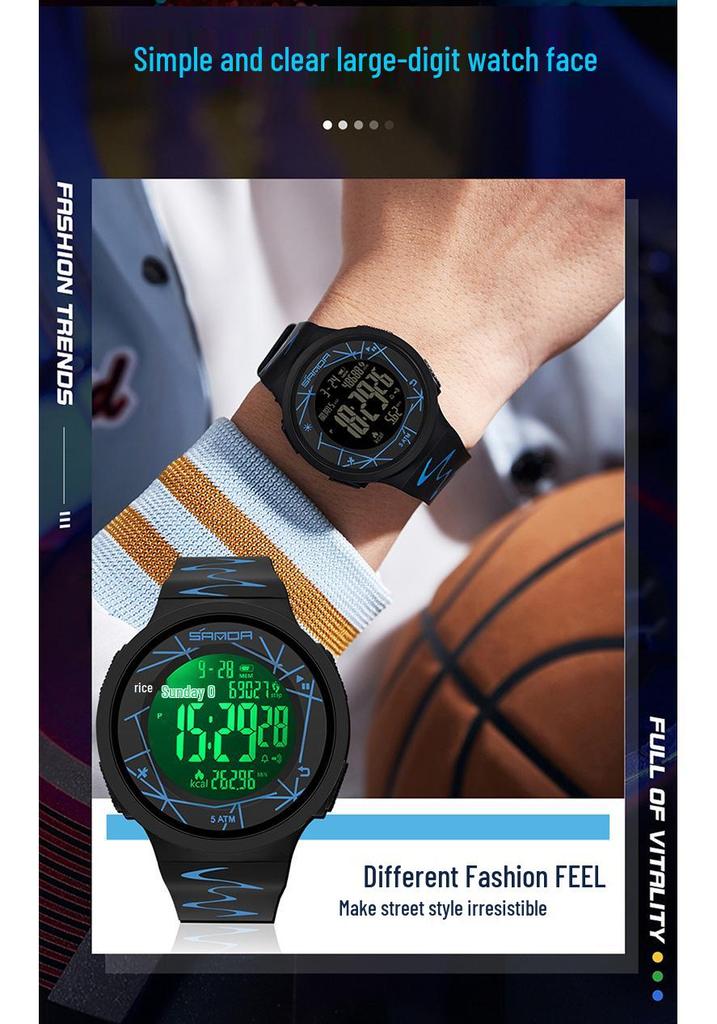 Sanda Multifunctional Waterproof Sports Watch with Pedometer and Calorie Tracker