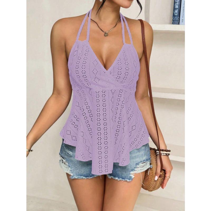 Ready-made Women's Halterneck Suspender Tops Hollow Strappy Vests for Commuting with Style
